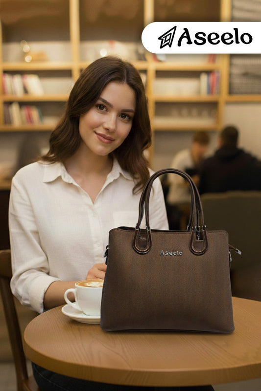Tulip Structured Handbag by Aseelo in brown