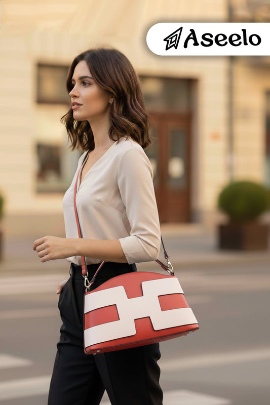 Ruby Structured Handbag. by Aseelo in orange