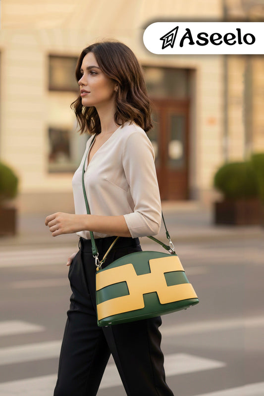 Ruby Structured Handbag. by Aseelo in green