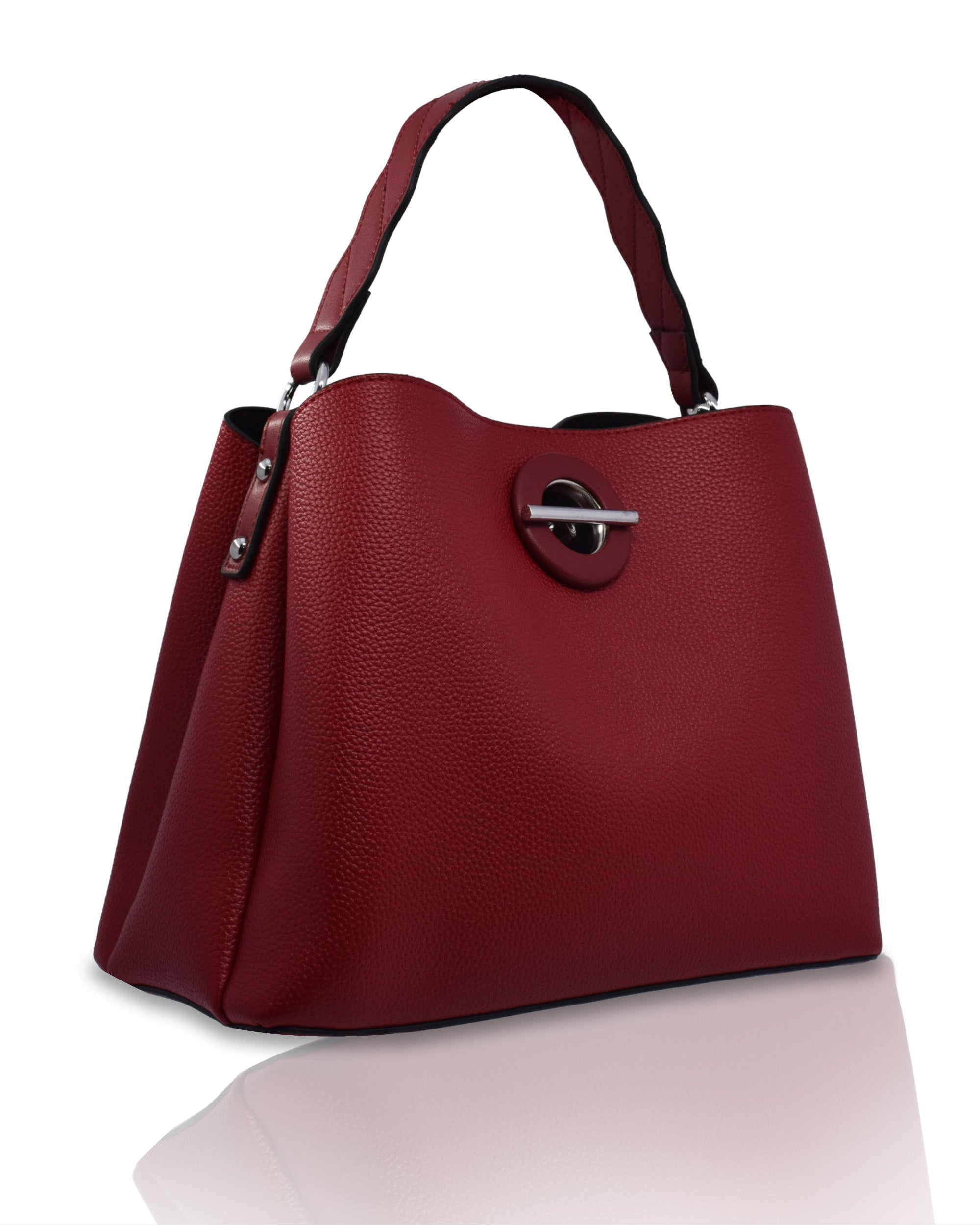 Topaz Faux Leather Handbag by Aseelo in red