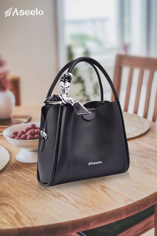 Piano Structured Handbag by Aseelo in black